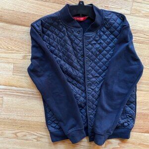Zara Navy Bomber Jacket M Diamond Quilted Zip Casual Streetwear Rib Urban Edge